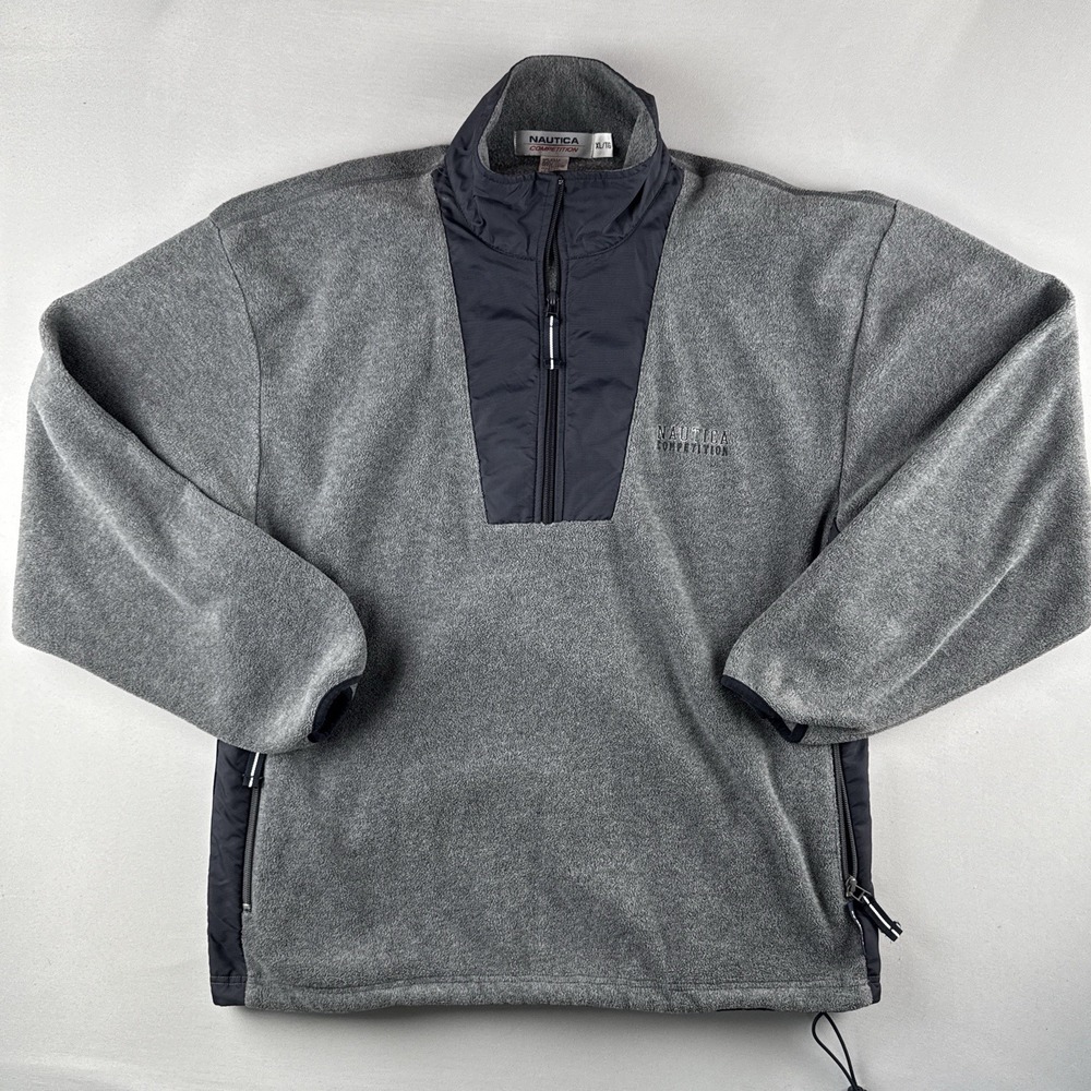 Vintage Nautica Competition Quarter Zip NauTech Fleece Pullover USA Made Gray XL